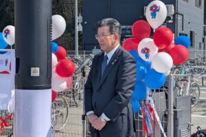 JR曽根駅スマートボール市長挨拶