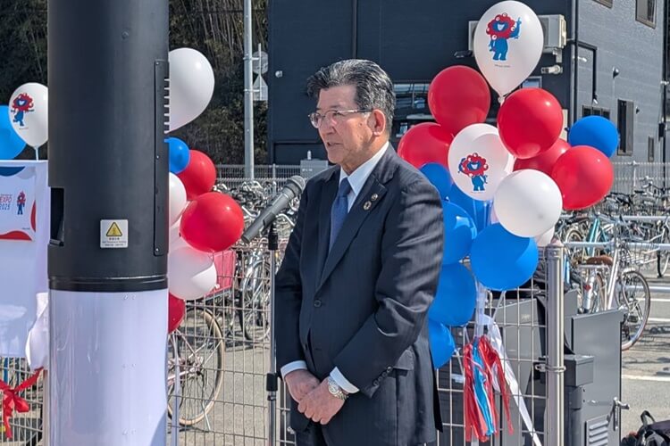 JR曽根駅スマートボール市長挨拶